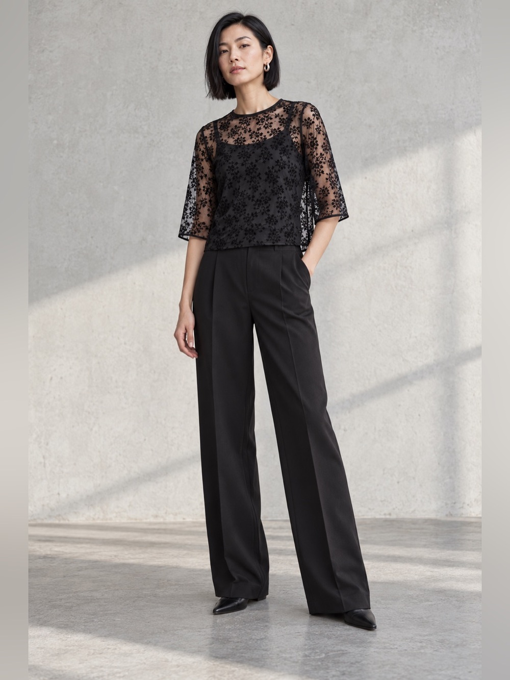 Zara Womens Romantic Whimsygoth Grunge Short Lace Black Blouse M